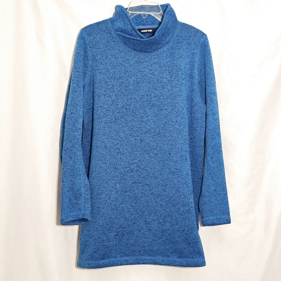 🛑 Lands' End Womens Two-toned Blue Mock Turtleneck Knit Sweater Size Large - Picture 1 of 7